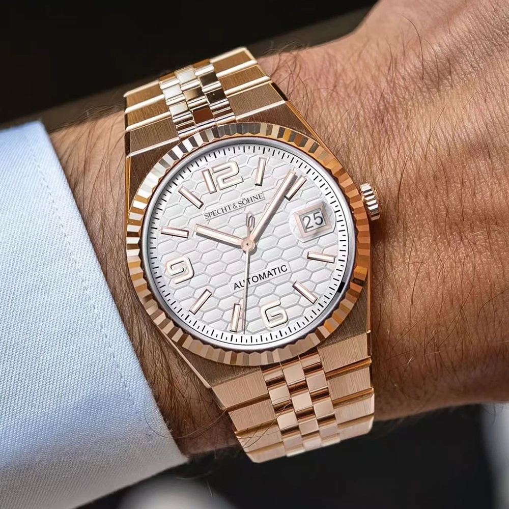 

Specht&Sohne 37MM Rose Gold Automatic Watches For Men Stainless Steel Japan Miyota 8015 Movt Mechanical Wristwatch Waterproof