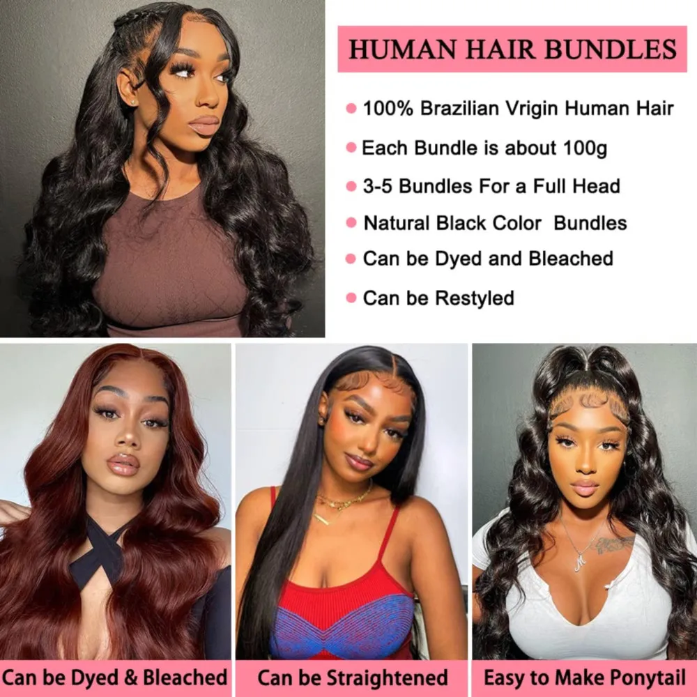 Natural Black Human Hair Bundles Brazilian Body Wave Bundles 100% Human Hair Unprocessed Extensions 30 Inch For Woman Color #1B