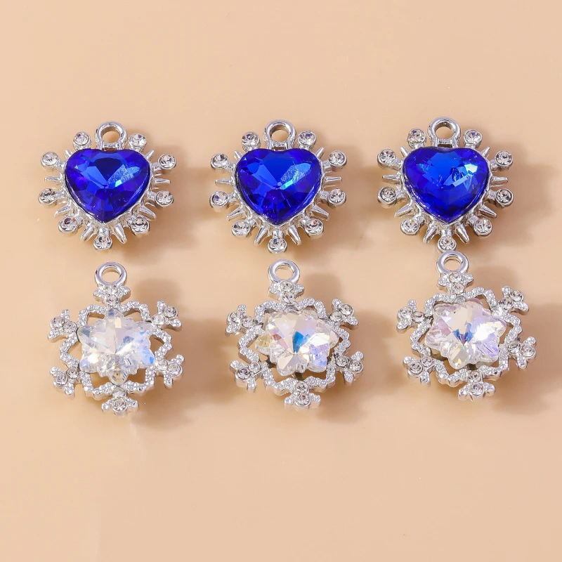 

20pcs Cute Crystal Love Heart Snowflake Charms Pendants for Jewelry Making DIY Drop Earrings Necklaces Bracelets Accessories