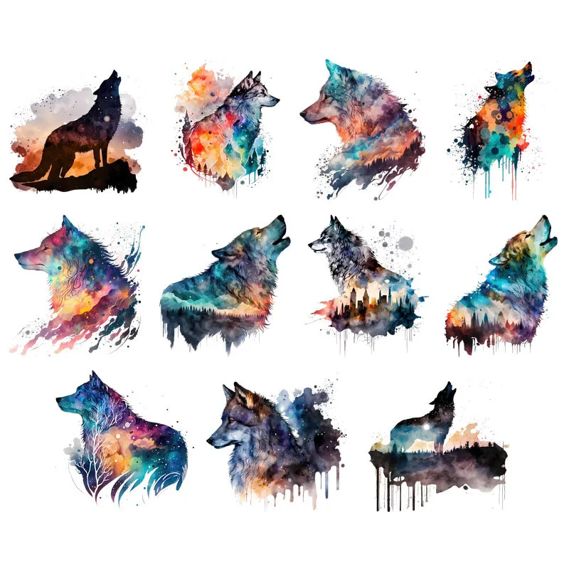 Color Wolfs Heat Transfer Patches For Clothing Thermal Animals Stickers Iron On Patches For T-Shirt Vinyl Decals DIY Washable