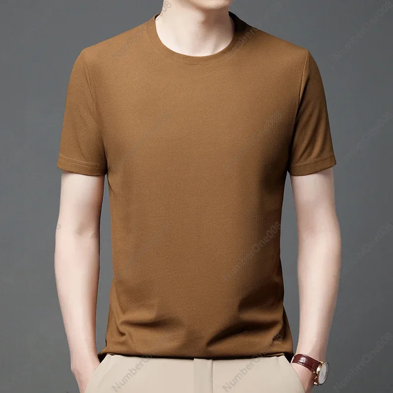 Foreign Trade New Waffle Short-sleeved T-shirt Men's Summer Casual Solid Color Round Neck Half-sleeved Men's Top