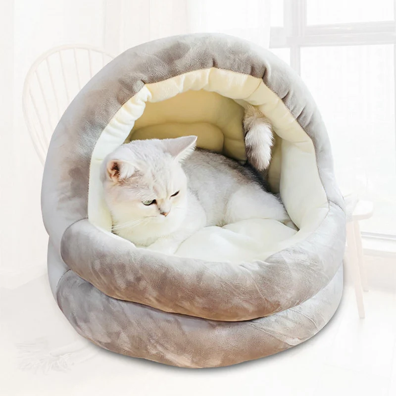 

Plush Cave Shaped Cat Bed Soft Warmth Enclosed Pet Bed with Soft Lining for Cats' Comfort and Privacy