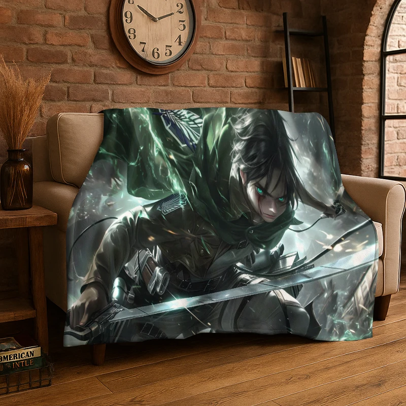 Attack on Titan Cartoon Anime Flannel Blanket Soft Warm Throw Blanket for Bedroom Living Room Bed Travel Camping Picnic Gift