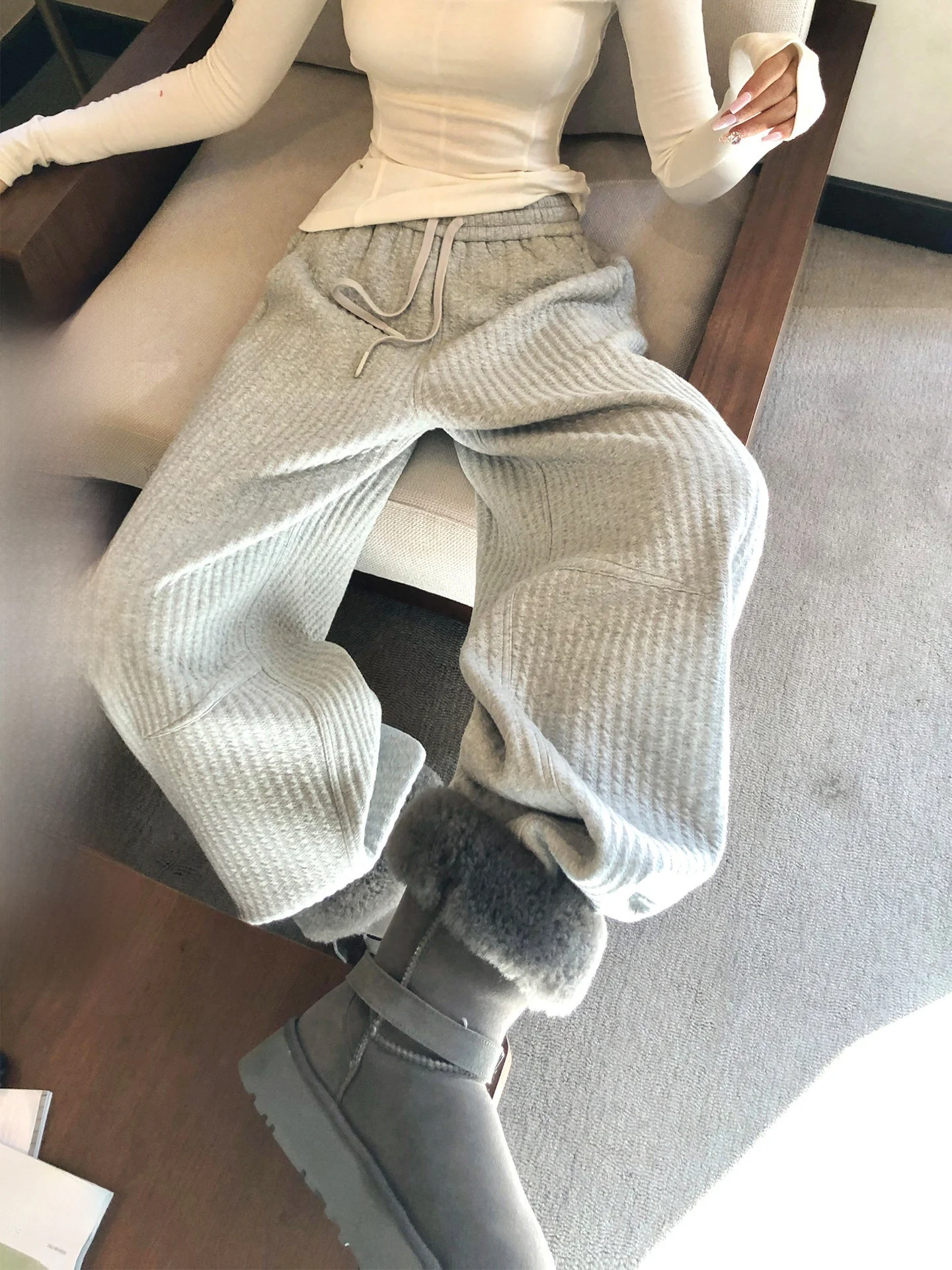 

Американские повседневные широкие брюки с ножом, женские осенне-зимние прямые хлопковые брюки с кетами для поездок на работу