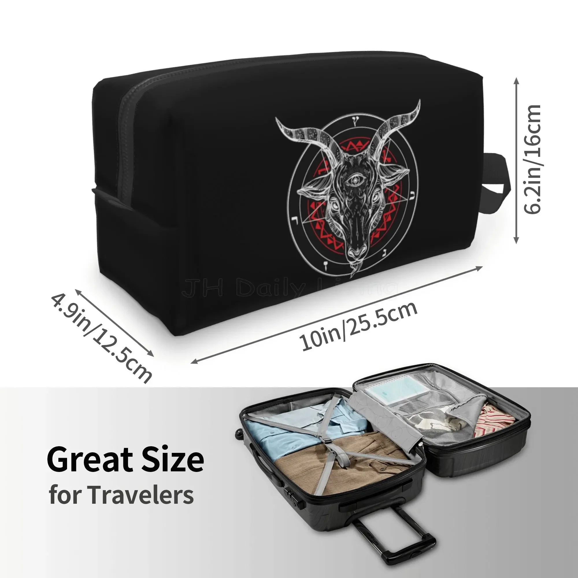 Baphomet Pentagram Satantic Occult Church of Satan Goat Goth Storage Bag Portable Large Capacity Travel Toiletry Cosmetic Bag