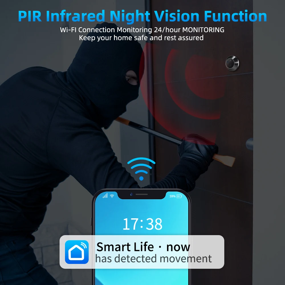 Camluxy-Tuya Peephole Vídeo Door Camera, Digital Door Viewer para Apartamento, 4,3 "Color Monitor, 140 ° Visão noturna
