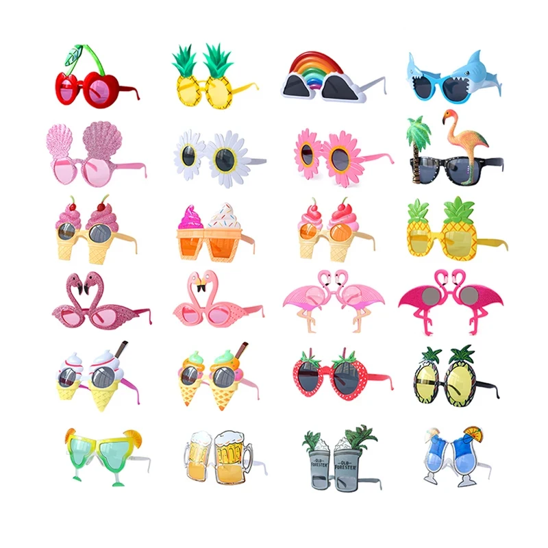 1Pc Hawaii Luau Party Glasses Tropical Flamingo Pinepple Shell Sunglasses Summer Pool Beach Birthday Wedding Party Decoration