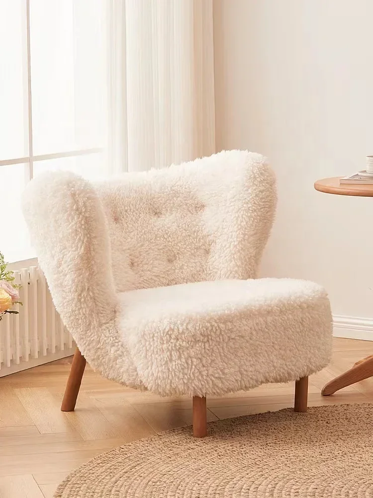 modern lounge chair Teddy wool boucle fabric white accent chair bedroom hotel lobby living room club leisure chair with ottoman