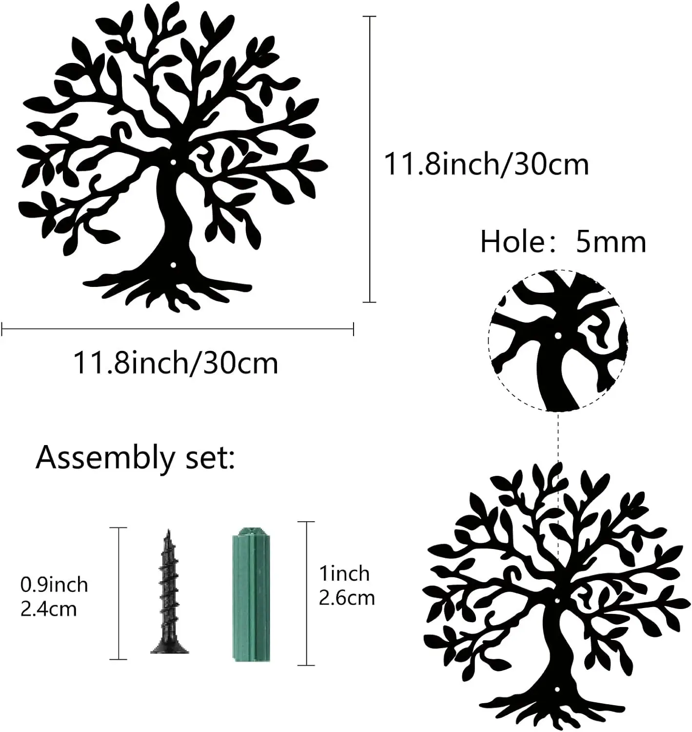 1PC Tree of Life Metal Wall Art Decor Rustic Sign Black Wall Sculptures Decorative Hanging Ornament Iron for Home Living Room