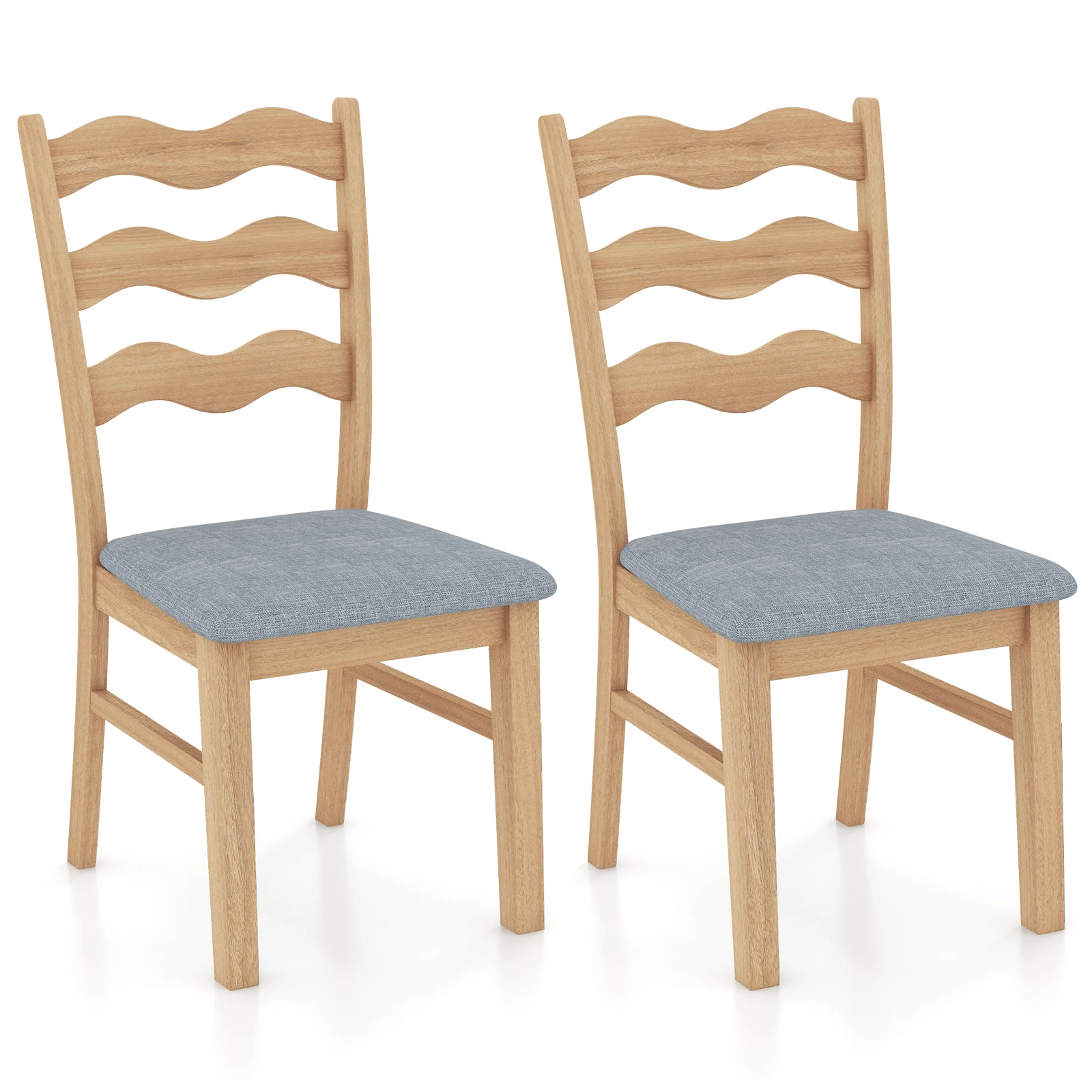 Dining Chair Set of 2 w/ Padded Seat Hollowed Wave Backrest Rubber Wood Frame