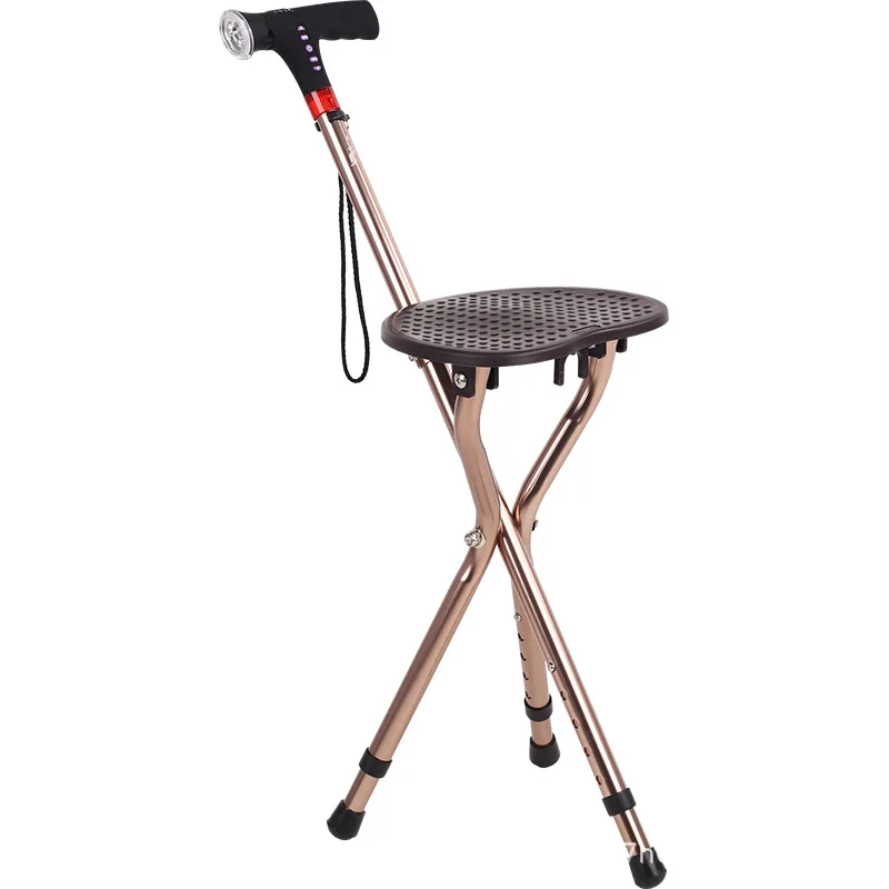

Walking Cane with Seat, Foldable Anti-Slip Lighted Walking Stick for Elderly, Portable Walking Aid with Stool for Outdoor