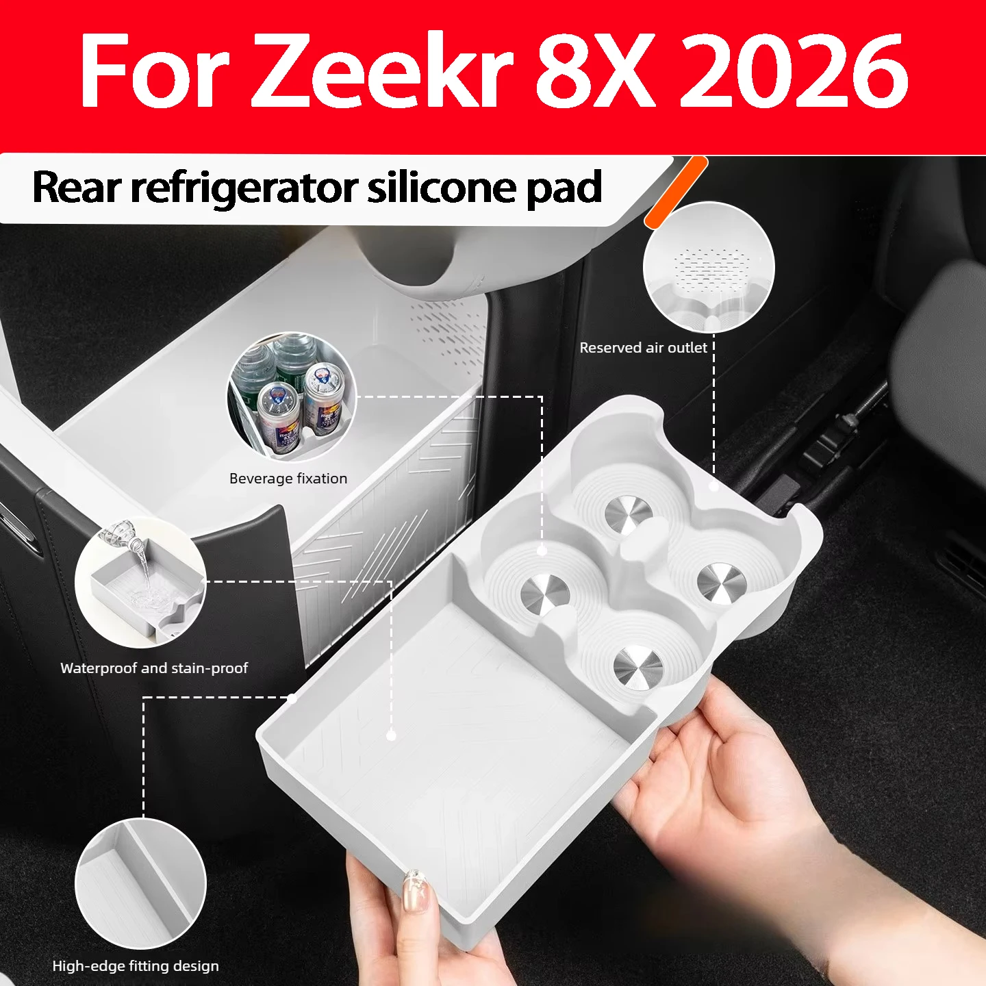 For Zeekr 8X 2026 Refrigerator Silicone Mat Rear Cup Holder Non Slip Pad Auto Interior Accessories