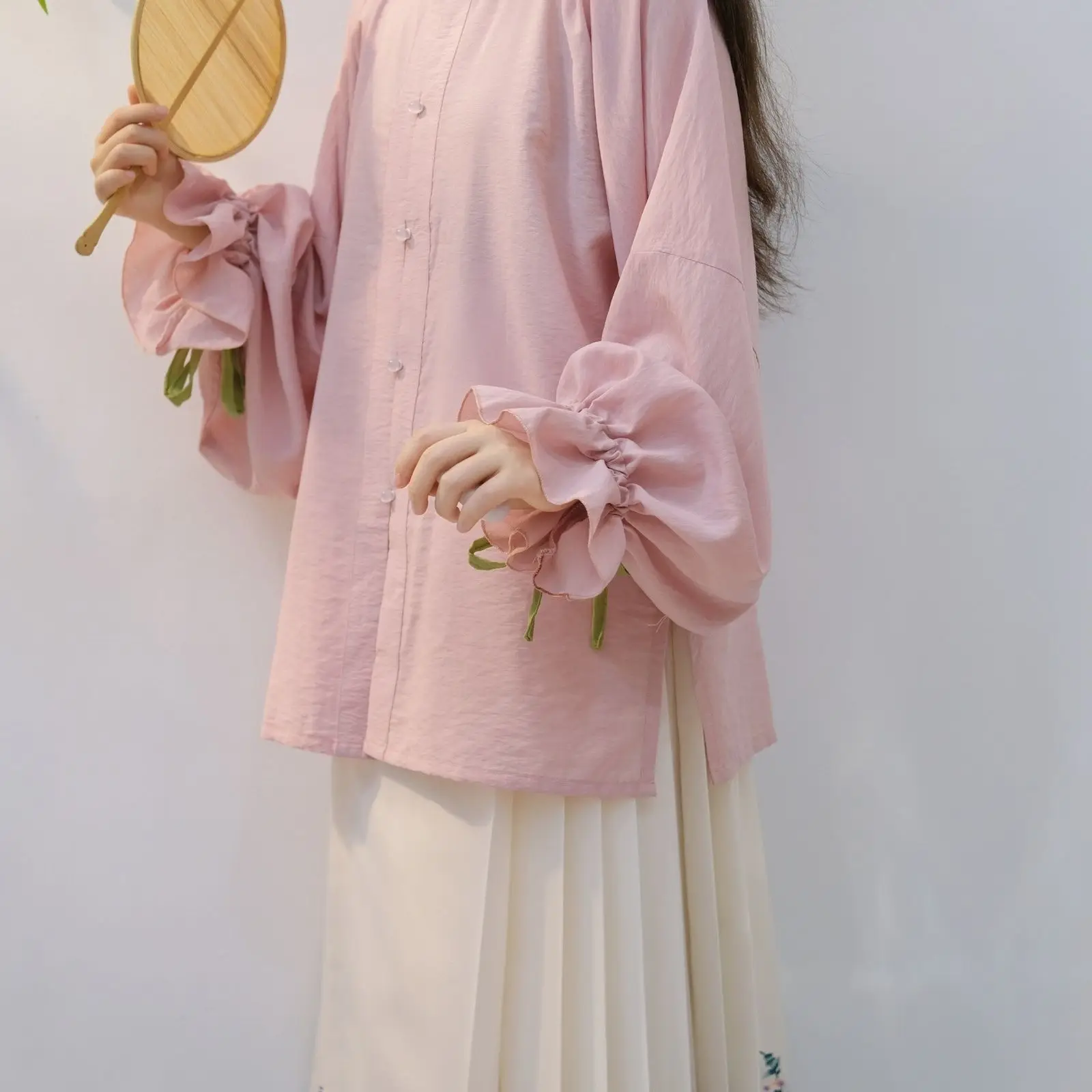 2026 Spring Summer Original Ming Style Hanfu Women Blouse Bud Sleeve Chinese Front Opening Top Daily Traditional Chinese Outfit