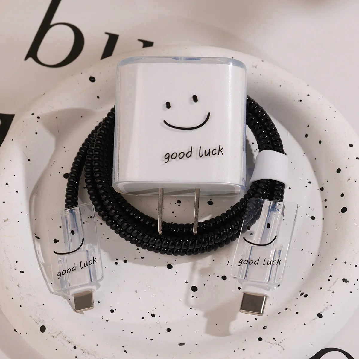 

Simple Smiling Face Charger Protector Applicable For Apple US 18W 20W iPhone 15 16 14 Fast Charger Protection Data Wire Winder