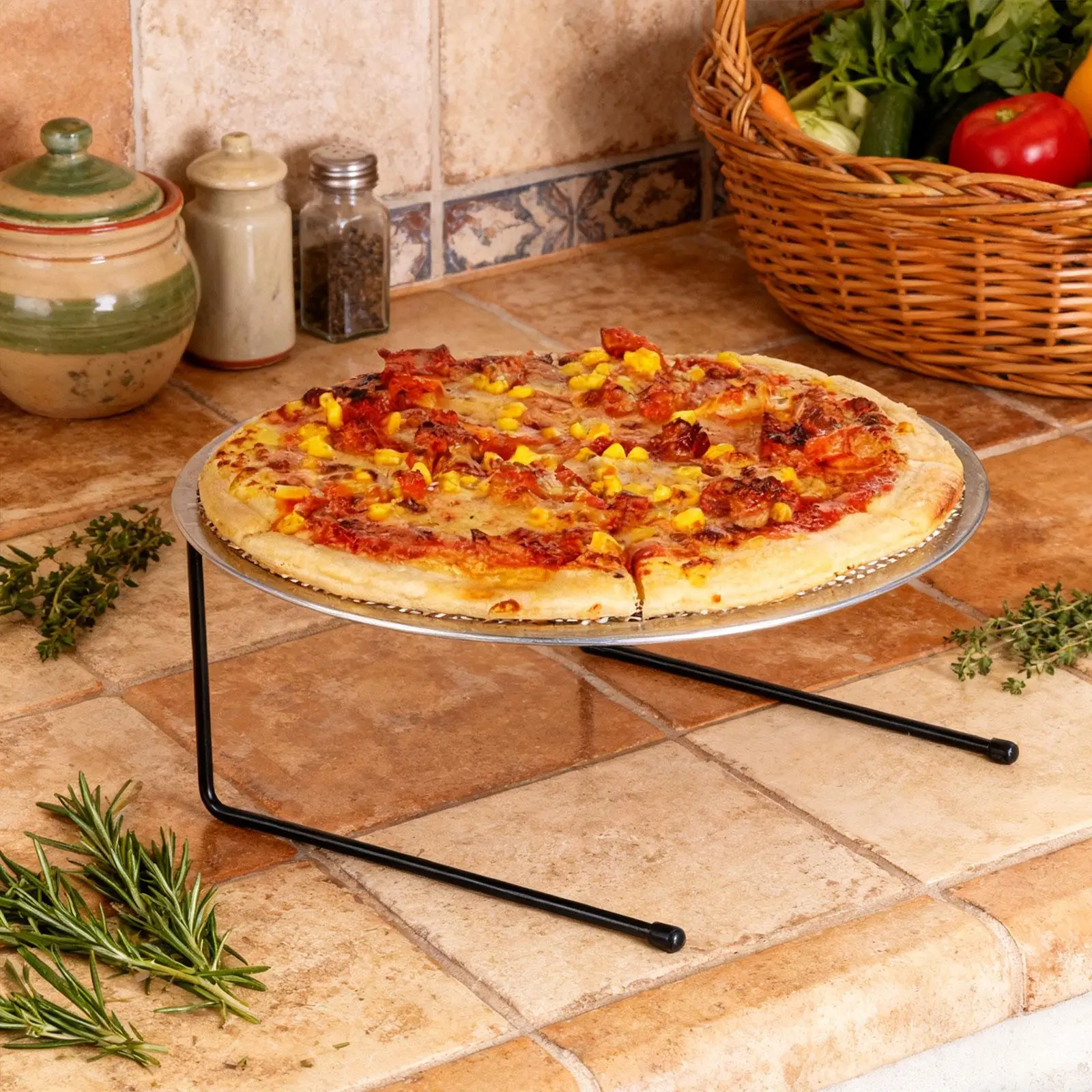 Black Pizza Serving Holder Stand Tabletop Metal Food Display Riser for Parties Restaurant Events