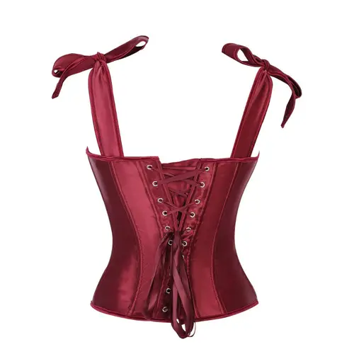 Imagen 2 del producto Corsé sin tirantes ajustable con doble correa para el hombro halter de color sólido satinado para mujer