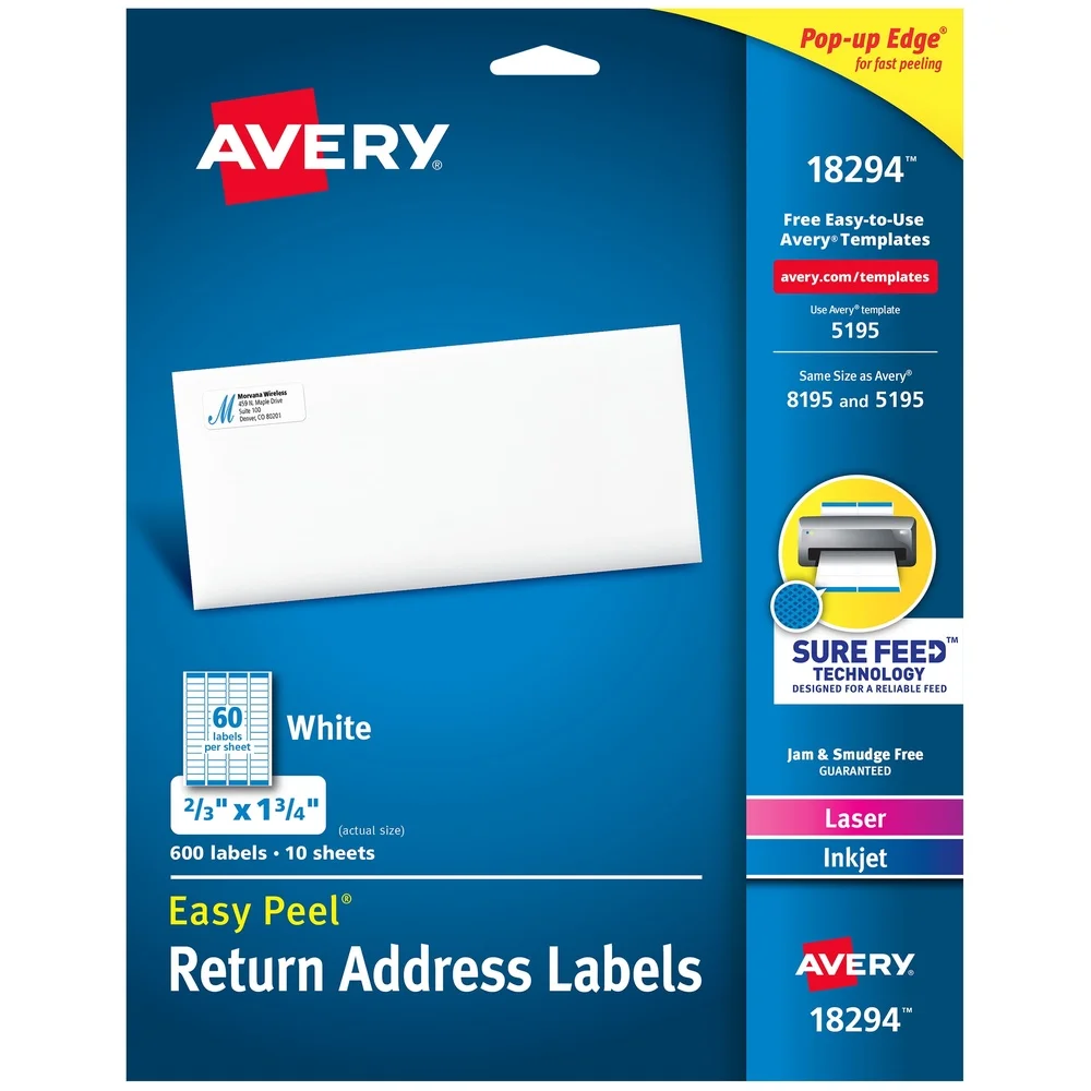 Return Address Labels 2/3 x 1-3/4 Paper Matte White 600 Labels Easy Peel Compatible Laser Inkjet Printers Ultra Hold Adhesive