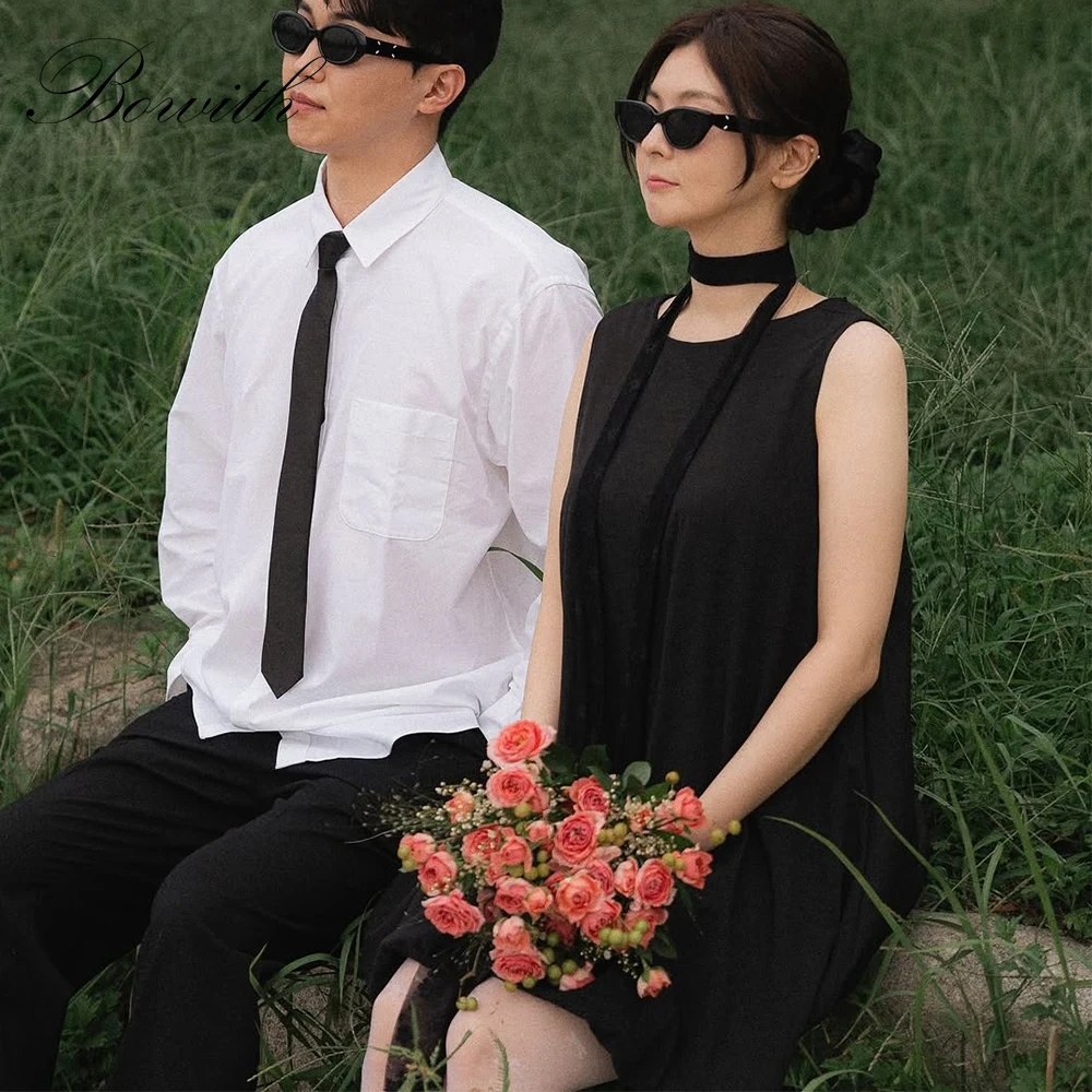 

Черные мини-вечерние платья Bowith с овальным воротником, вечерние платья без рукавов, короткие корейские свадебные платья на заказ, 2025 г.