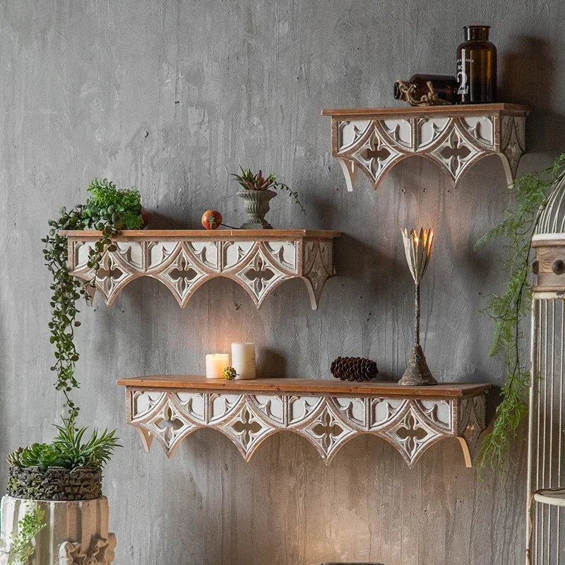 American Country Retro Wall Shelves Old Carved Decor Creative Hotel Decoration Characteristic Floating Shelves for Wall