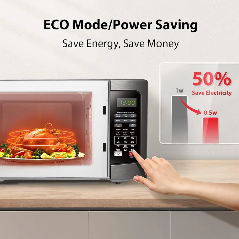 Oven Microwave dengan Sensor pintar Interior yang mudah dibersihkan, Mode ECO, dan suara nyala mati, 1.2 Cu. Oven Microwave meja Ft