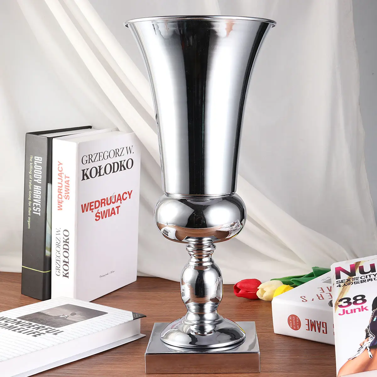Large Silver Metal Iron Vase for Wedding Table Home Decoration Lead Centerpiece Elegant Sleek Design Exhibition