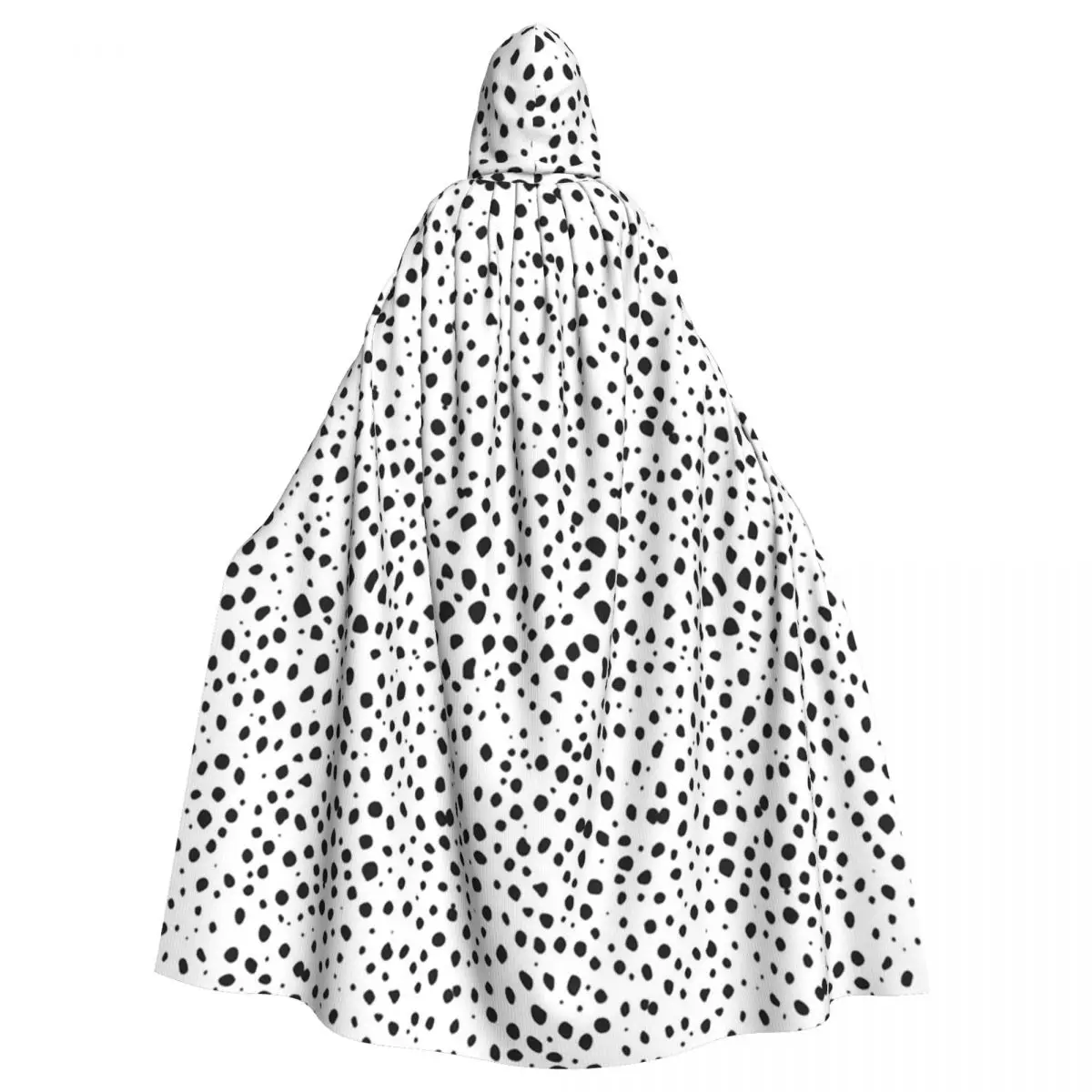 Dalmatian Spots Black And White Polka Dots Long Hooded Cloak Witch Medieval Costume Cosplay Cape HalloweenVampire Adult Unisex