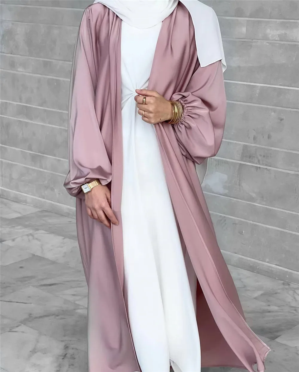 

Muslim Abaya Dress for Women, Puff Sleeve Cardigan, Elegant Abayas, Islam Women's Dress, Monochromatic, Europe and America, 2023