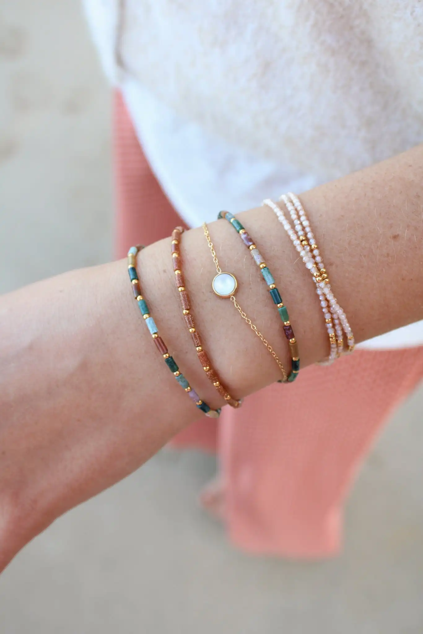Go to Beach Natural alluvial gold Beads Bracelet Adjustable  for Women Titanium steel accessories Jewelry