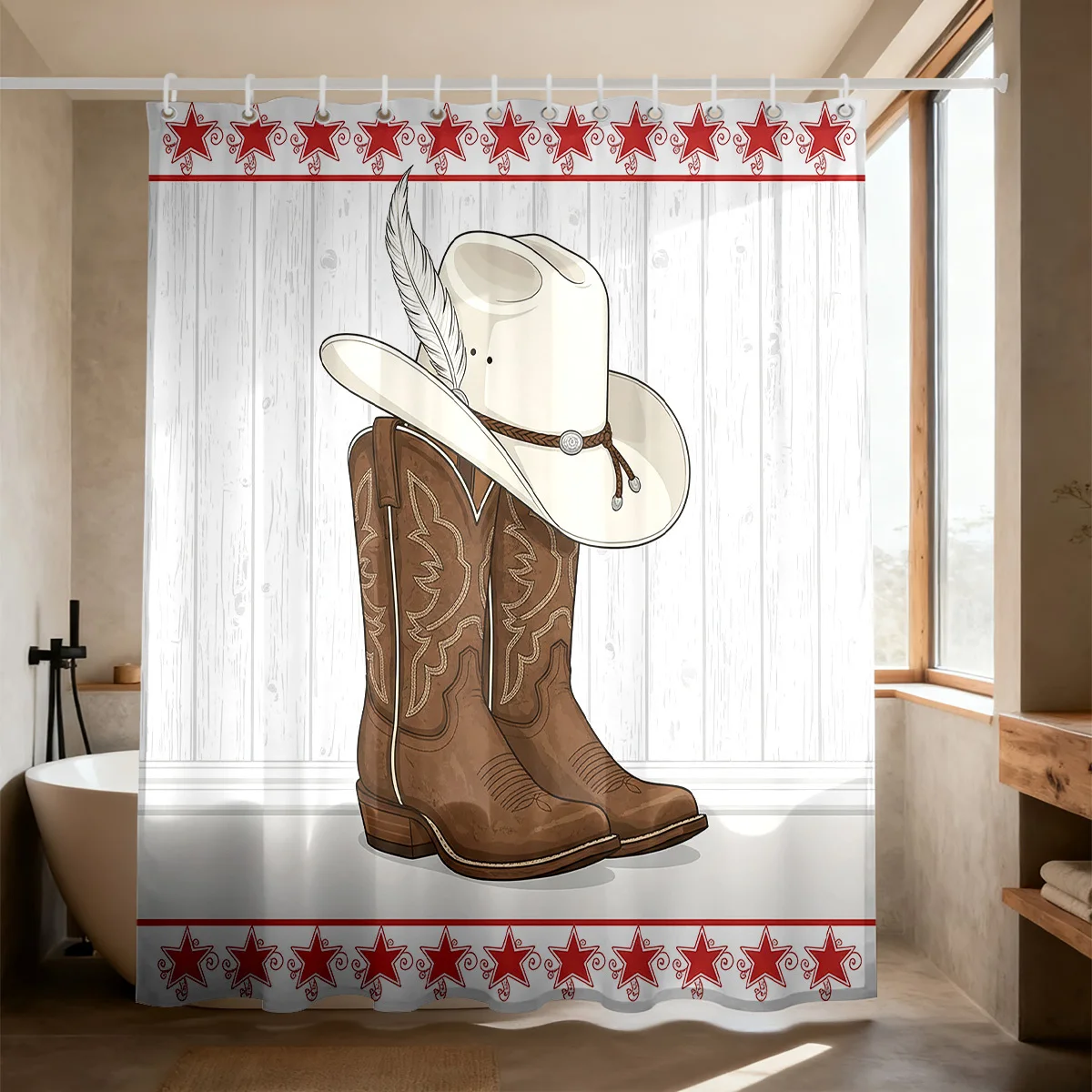Classic Western Cowboy Hat And Leather Boots Red Star Ornament White Wood Grain Backdrop Flannel Throw Blanket Soft Light
