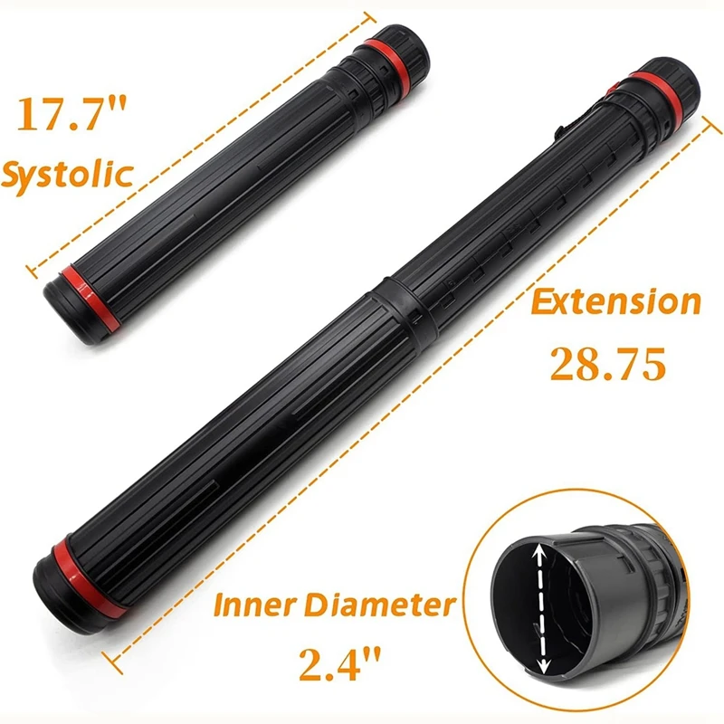 3 Piece Poster Tube-Telescoping Blueprint Holder Black Art Tube For Posters, Documents, Art, Blueprints, Expandable 28.75Inches