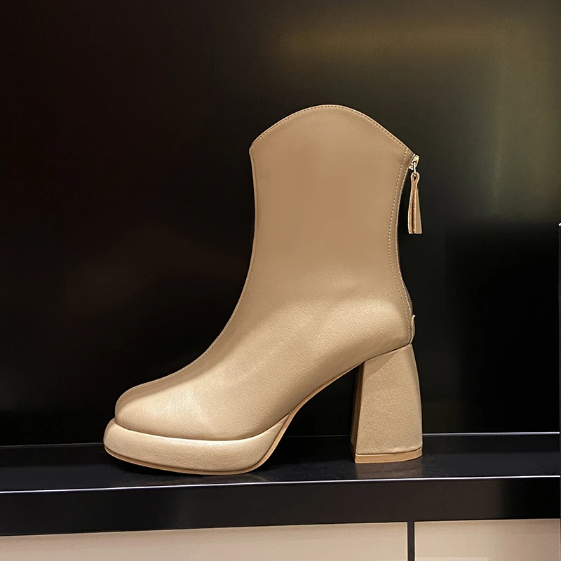 

High Quality 8CM High Heels Ankle Boots Fashion Women Thick Platform Autumn Winter Zip Ladies Street Style Shoes Mujer