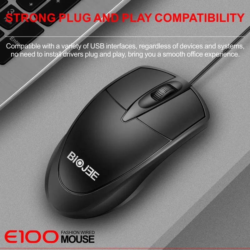 USB Wired Gaming Mouse E100 Wired Mouse Ergonomic Mouse 1000 DPI Grid Scroll Wheel For Laptop Desktop Computer Gaming Accessory