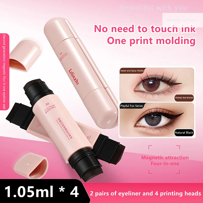 NewMagnetic Dubbele Hoofd Stempel Eyeliner Pen Waterdichte Vloeistof Zwart Bruin Eyeliner Verlenging Stempel Sneldrogende Make-up Cosmetica