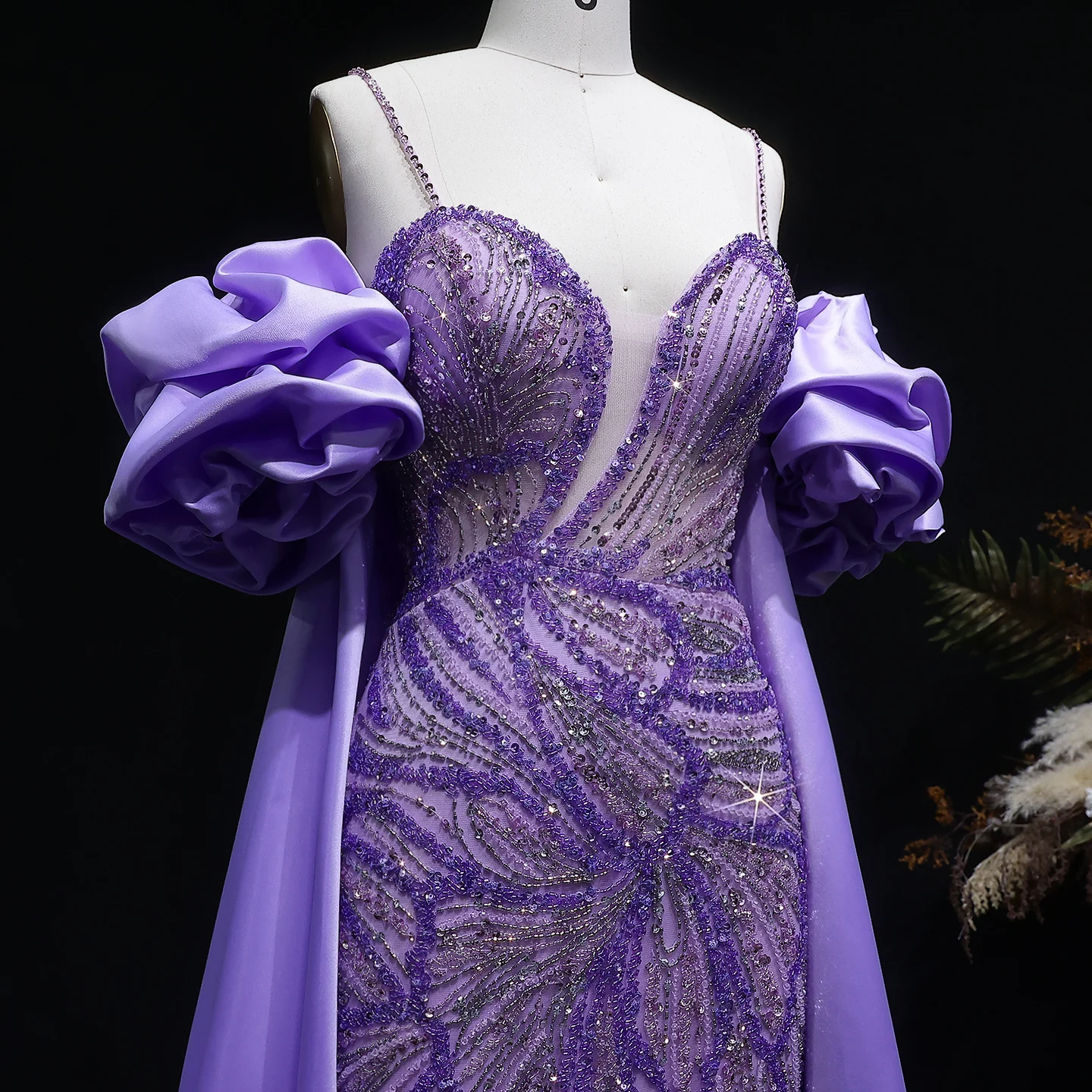 Sharon Said Elegantes Grünes Meerjungfrauenkleid mit Perlenstickerei, Schulterfrei, mit Satinumhang, Damen-Partykleid, SS157, Anpassbar – Detail 16