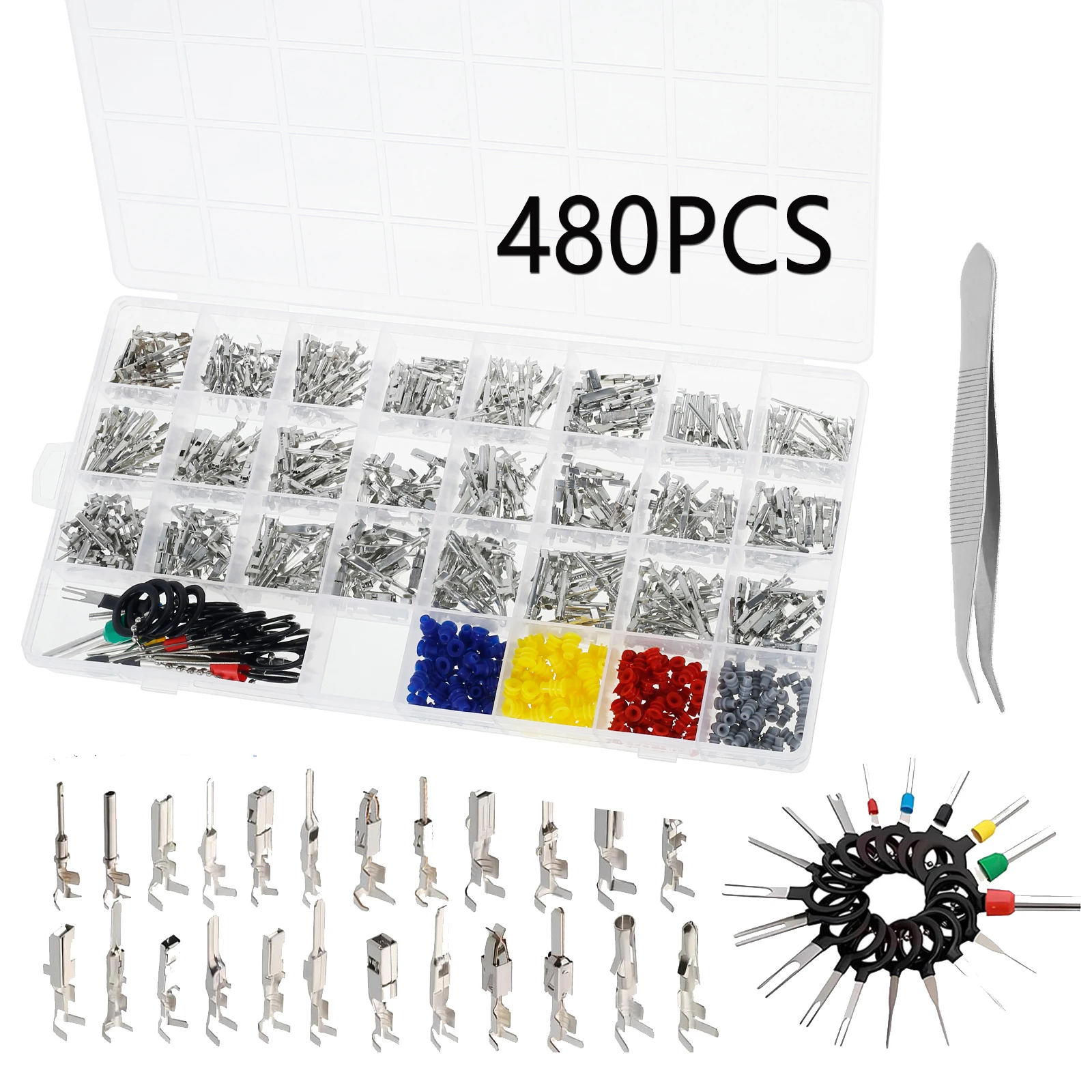 

480Pcs Automotive Pin Connector Kit 24 Type Copper Wire Terminal Pin Assortment Male and Female Connector Pin For 12V Connector