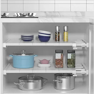 Divisor expandible White Punta sin perforación de capas retráctiles para almacenamiento de vestuario Divisores de dormitorio de cocina y estante de baño 8 Mejor divisor de cama de ventas - №2