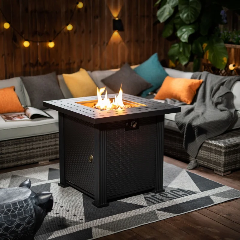 Outdoor Square Gas Fire Pit Table Stainless Steel  Freestanding Design Portable 50000 BTU for Patio Use