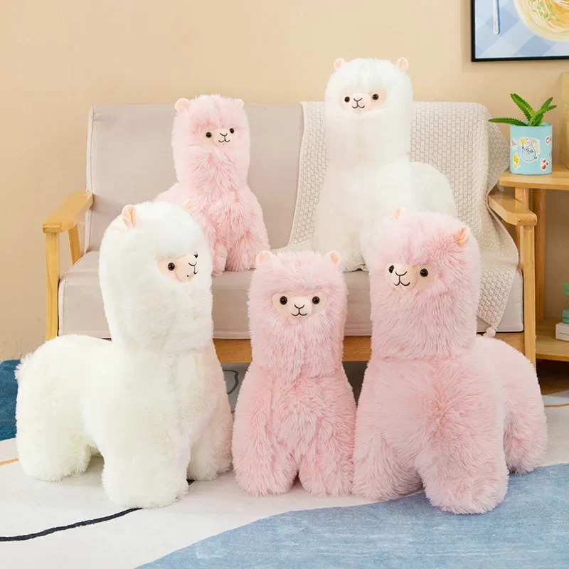 Adorável Brinquedo De Pelúcia Alpaca, Rosa e Branco, Recheado Macio, Lhama De Ovelha Bonito, Bonecas De Animais, Travesseiro Do Sono, Decoração De Cama De Casa, Presente, 40 cm, 50 cm, 60cm