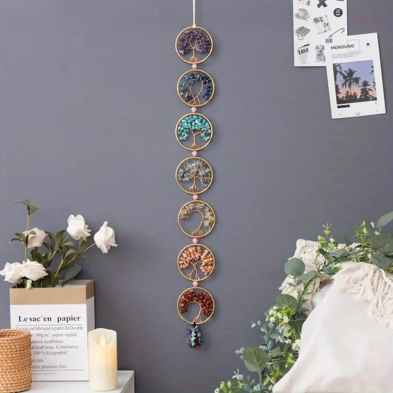 7 Chakra Crystal Tree of Life Wall Hanging Reiki Healing Crystal Gemstone Dream Catchers Wall Hanger for Yoga Meditation Window