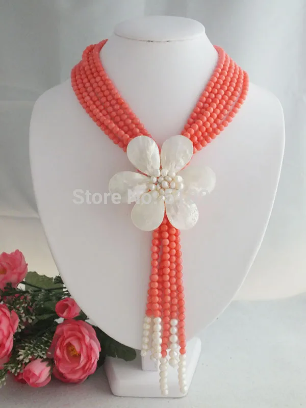 

Fashion Coral Shell Flower Necklace 20"