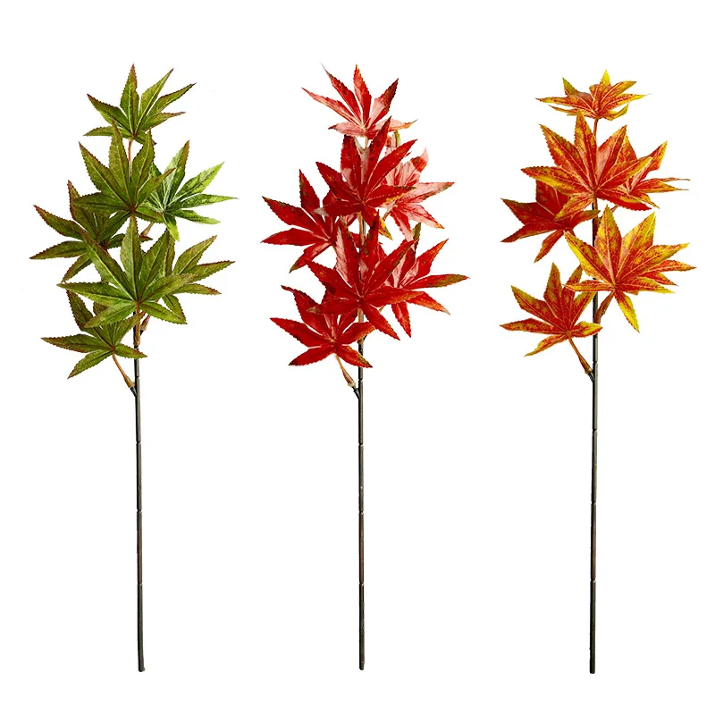 

2Pc 7Fork Feel Maple Leaf Artificial Plants Autumn Decor Leaf Wedding Flower Arrangement Garden Decoration Fake Tree Landscaping