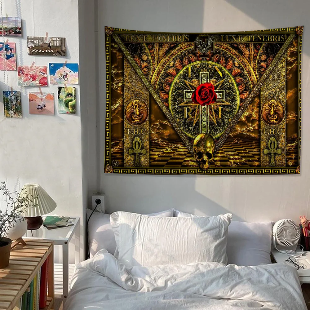 Masonic Lodge Freemasonry Hanging Bohemian Tapestry Bohemian Wall Tapestries Mandala Kawaii Room Decor