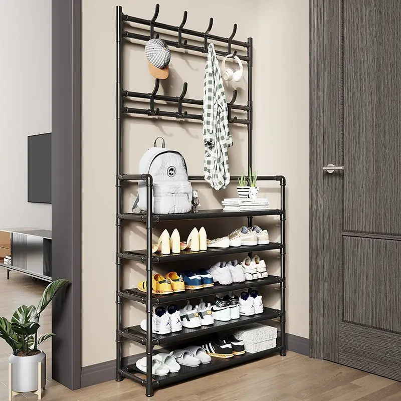 Zapatero de 5 niveles de alta resistencia con perchero - Organizador multifuncional para entrada, para zapatos, ropa, sombreros y bolsos, con estructura reforzada