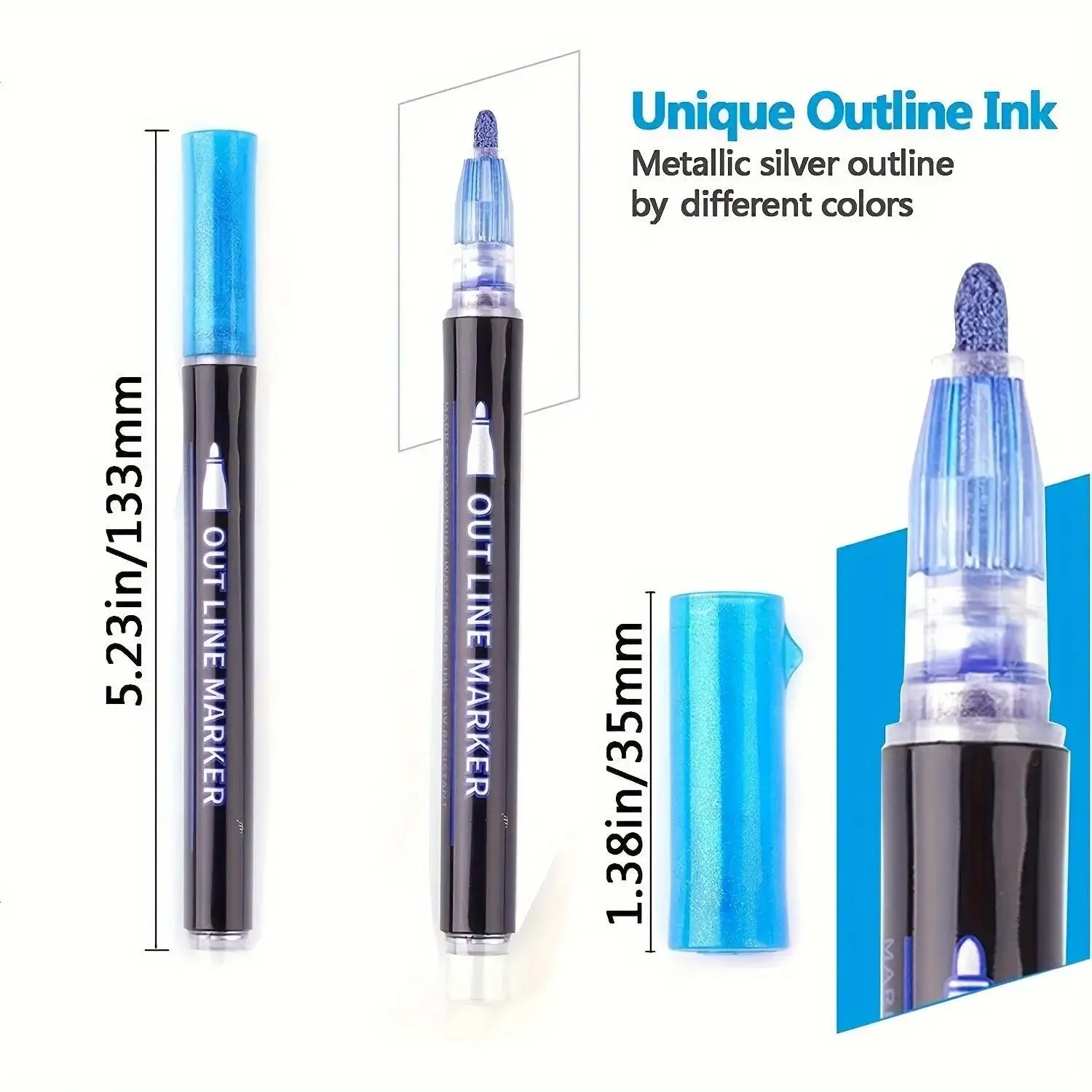 Dual-Tip Metallic Art Pens with Self-Outline, Brush & Fine Tips, Office Writing & Correction Tools for Scrapbooking, Card Making, Dual Tip Pens