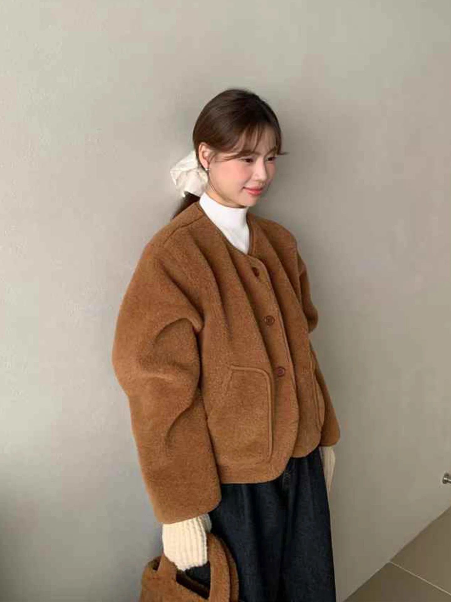 الرجعية التباين اللون القطن فرو الضأن ort Jaet المرأة فضفاضة كيت أعلى شتاء جديد Sle Faion ملابس خارجية معطف #5