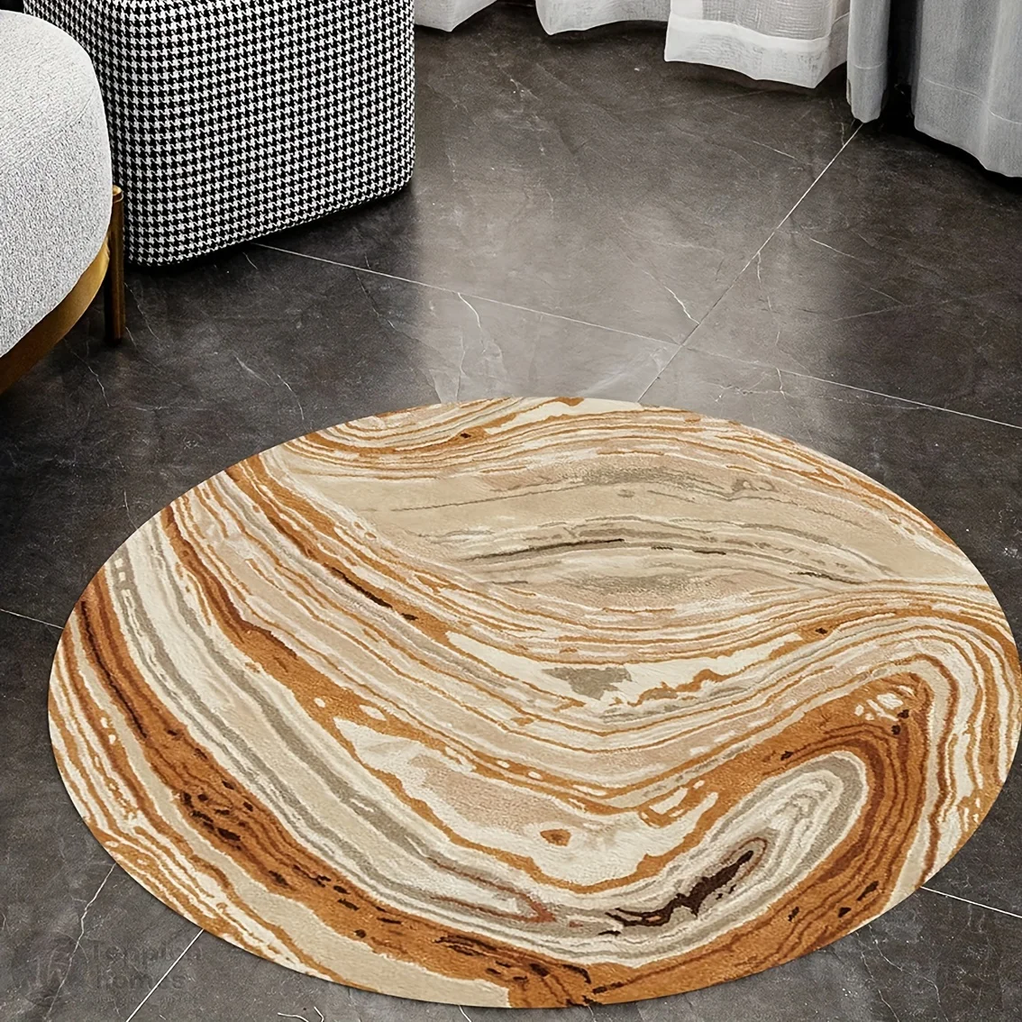 Fluid Art Round Floor Mat Natural Rock Vein Design Home Office Decor Soft Non Slip Rug