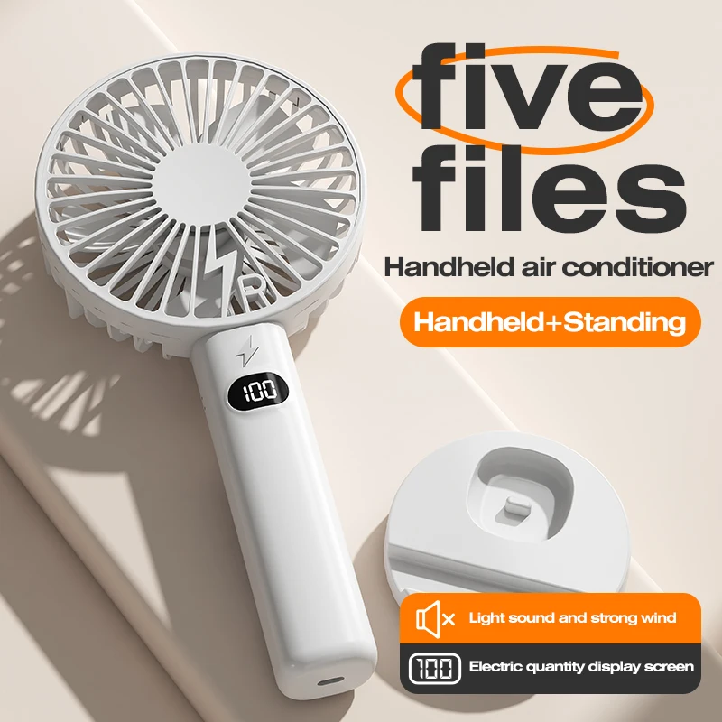 Modelo de Carregamento Portátil Multifuncional com Ventilador Pequeno, Display LCD com 5 Velocidades de Ventilação, Portátil/De Mesa com Suporte para Telefone