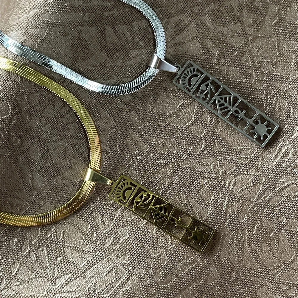 قلادة بدلاية شمس منحوتة من الفولاذ المقاوم للصدأ للرجال والنساء ، قلادة مصرية قديمة ، جرافيتي شجرة كبيرة ، إكسسوارات يومية #1