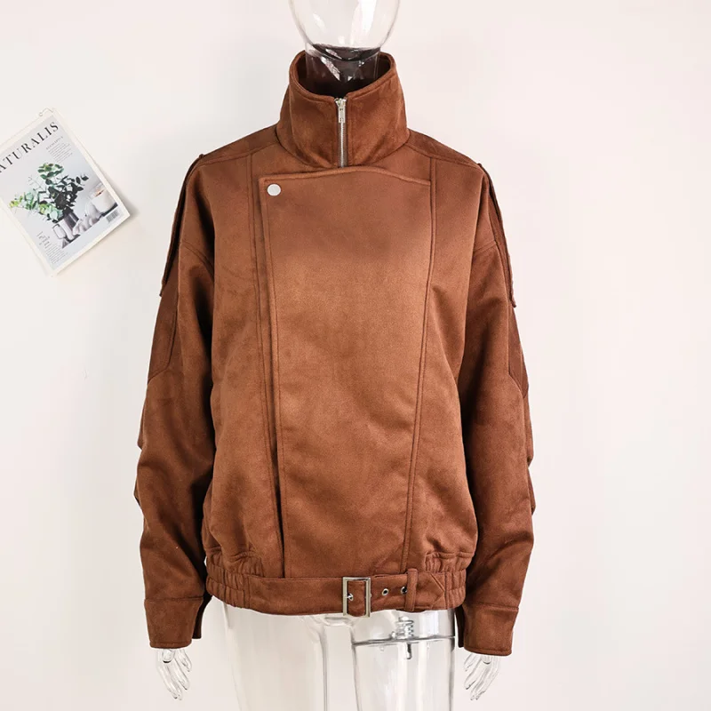 2025Moda casual retrò allentata corta marrone da donna europea e americana di vendita calda