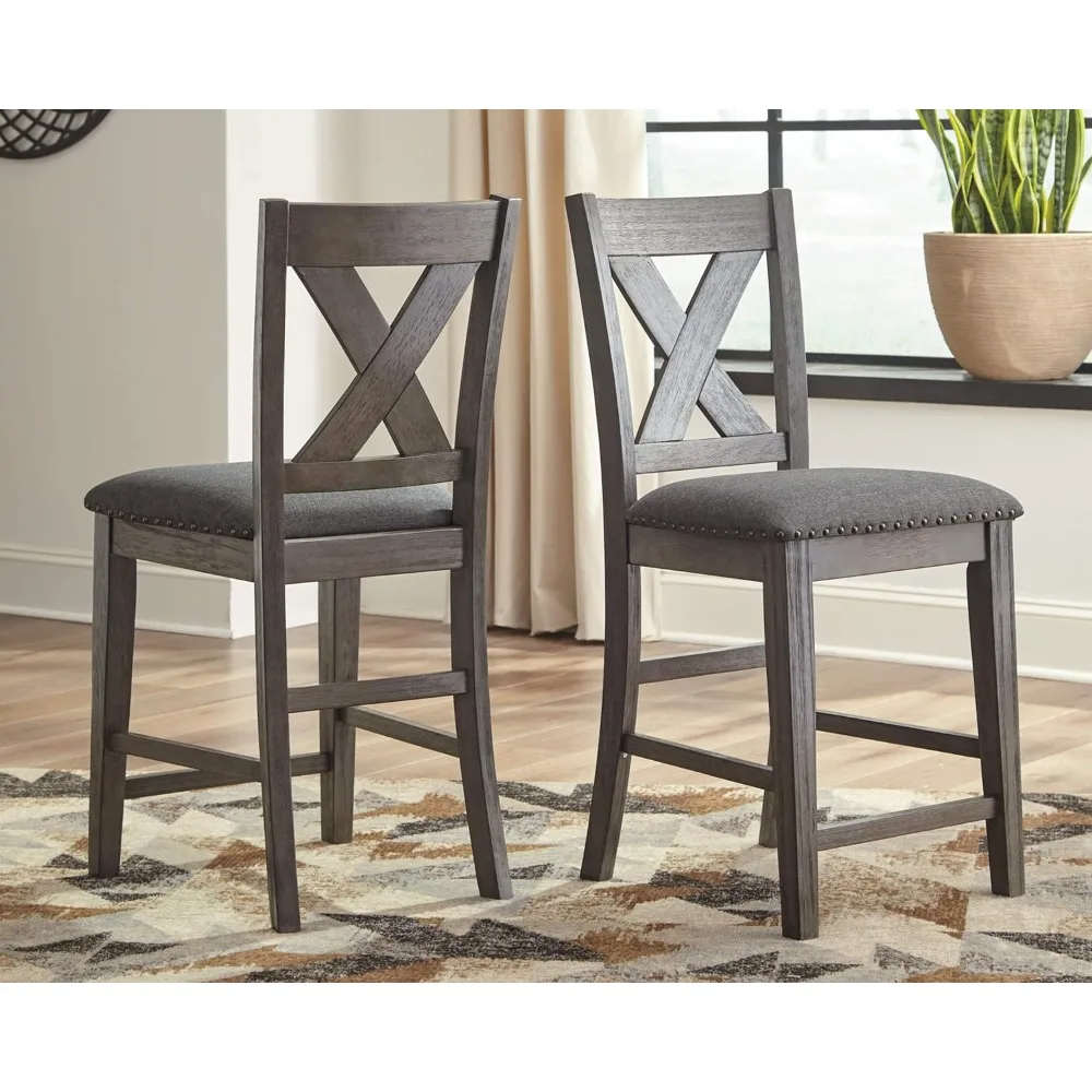 Caitbrook Rustic 24.63" Counter Height Upholstered Barstool, Set of 2, Gray